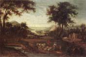 An extensive river landscape with drovers and their animals, unknow artist